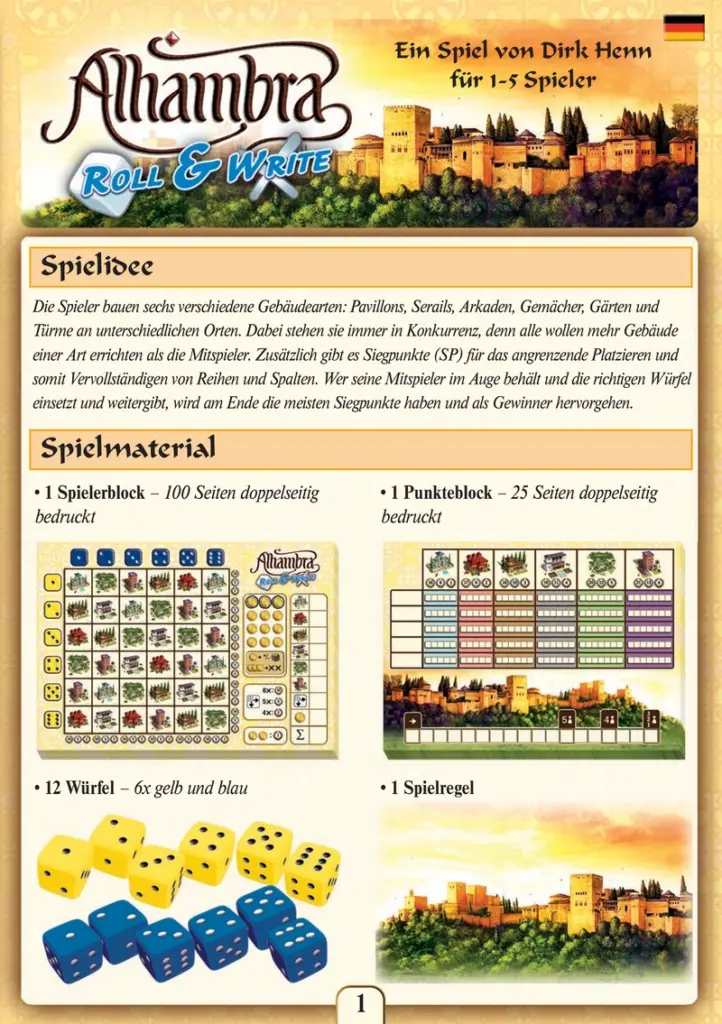 Alhambra Roll & Write - Anleitung und Spielbeschreibung