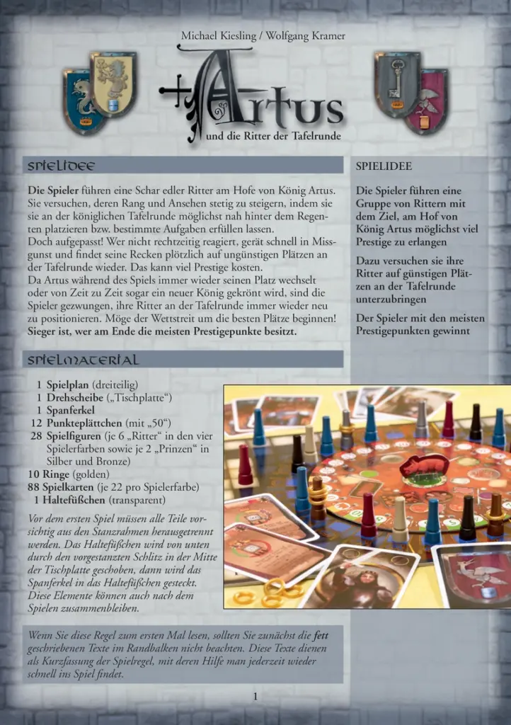 Artus und die Ritter der Tafelrunde - Spielanleitung und Regeln