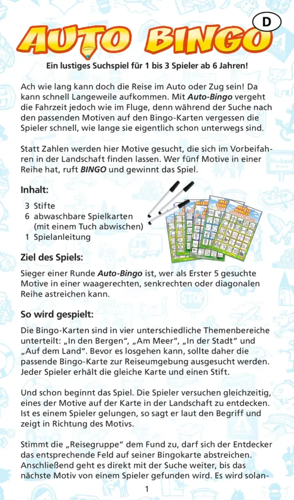 Auto Bingo - Das lustige Suchspiel für lange Reisen