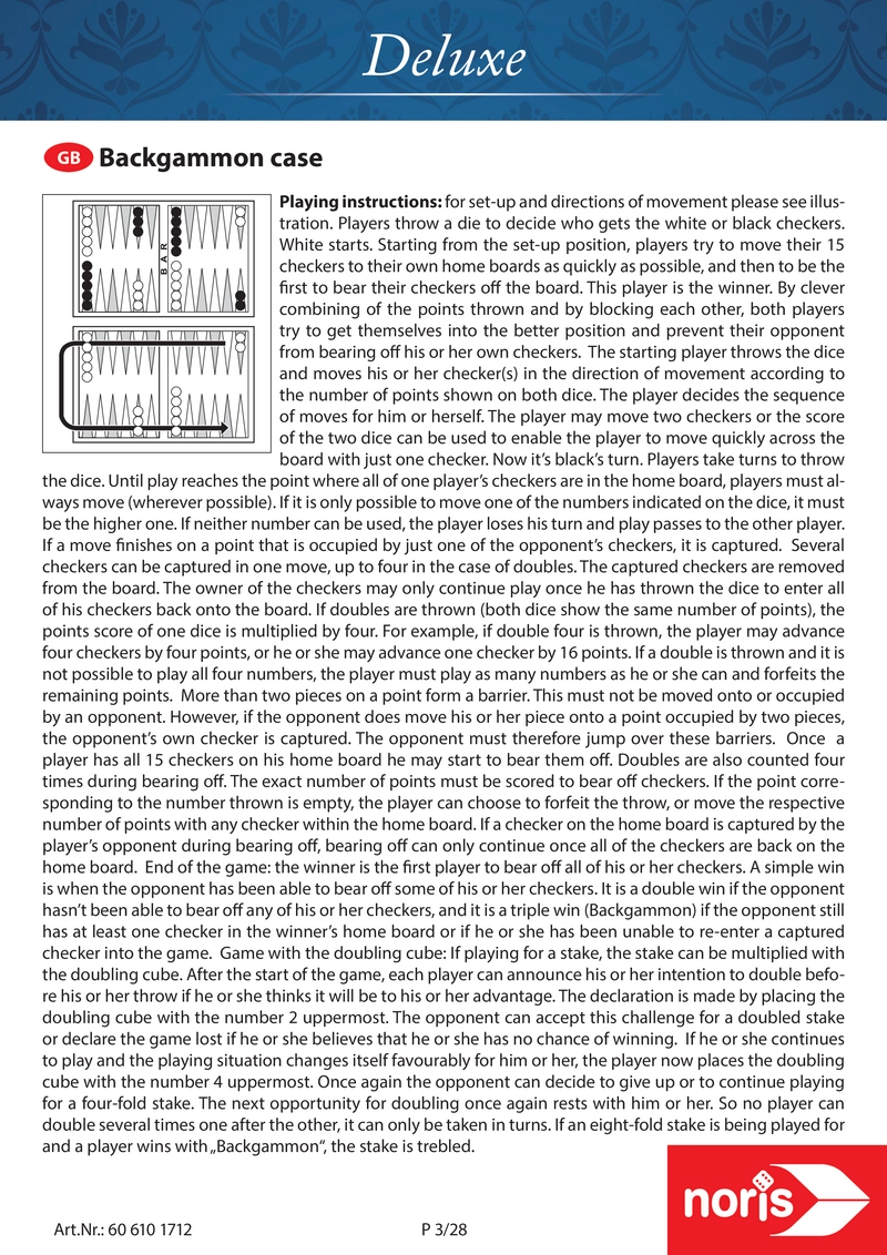 Backgammon Koffer - Regeln und Spielanleitung