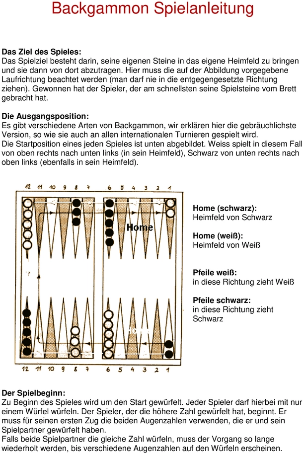 Backgammon Spielanleitung und Regeln für Einsteiger