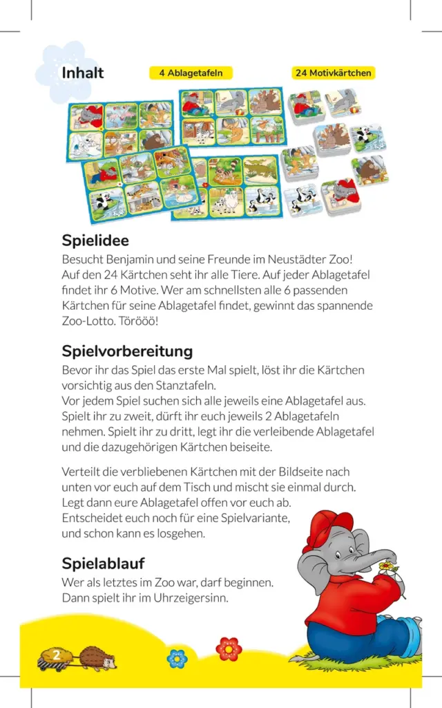 Benjamin Blümchen Zoo Lotto - Kinderspiel mit Tiermotiven