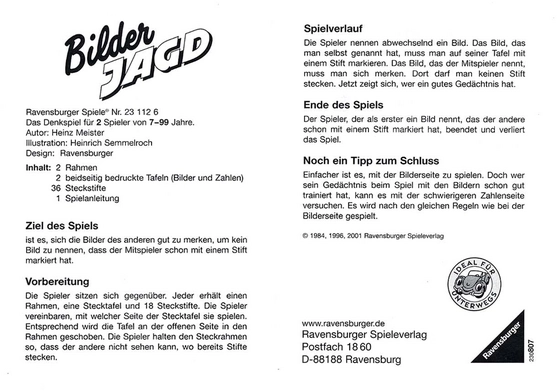 Bilder Jagd - Merkspiel für 2 Spieler ab 7 Jahren