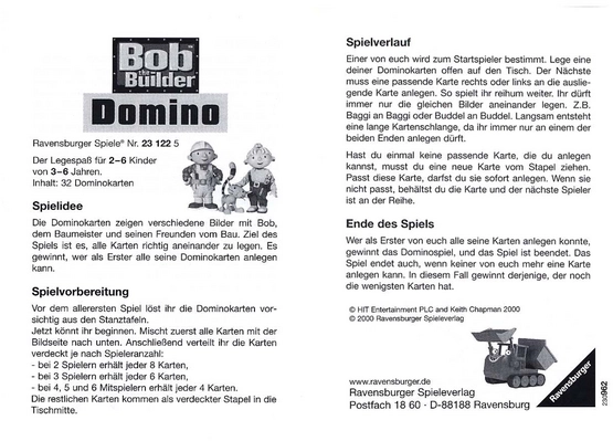 Bob der Baumeister Domino Spielanleitung und Regeln