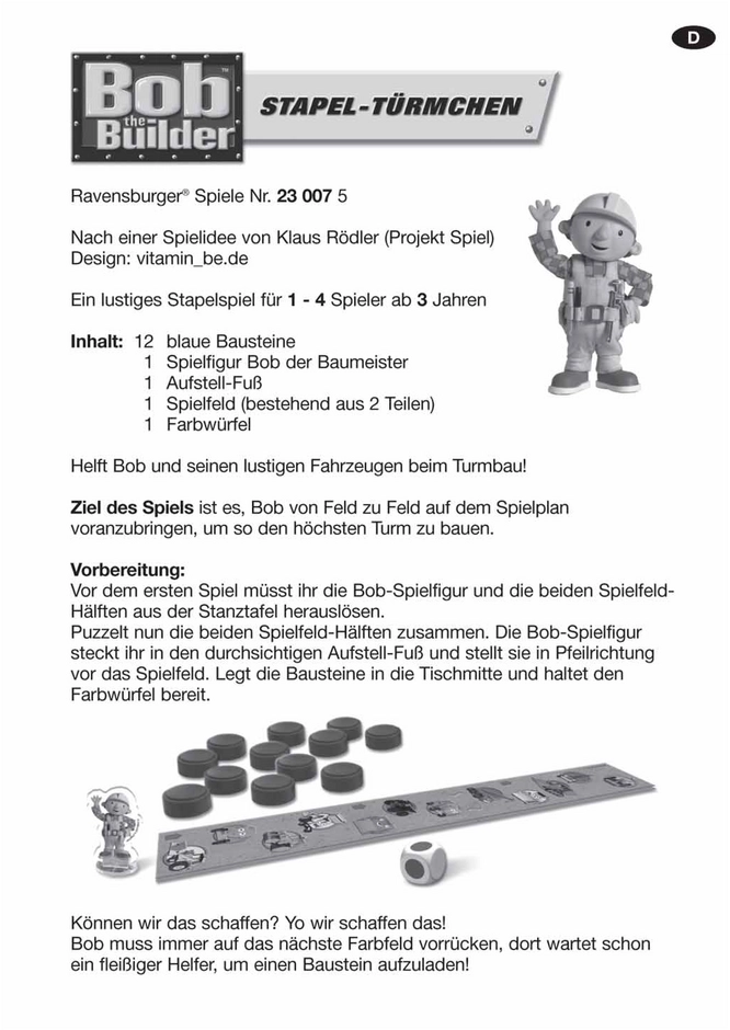 Bob der Baumeister Stapelturm Spielanleitung
