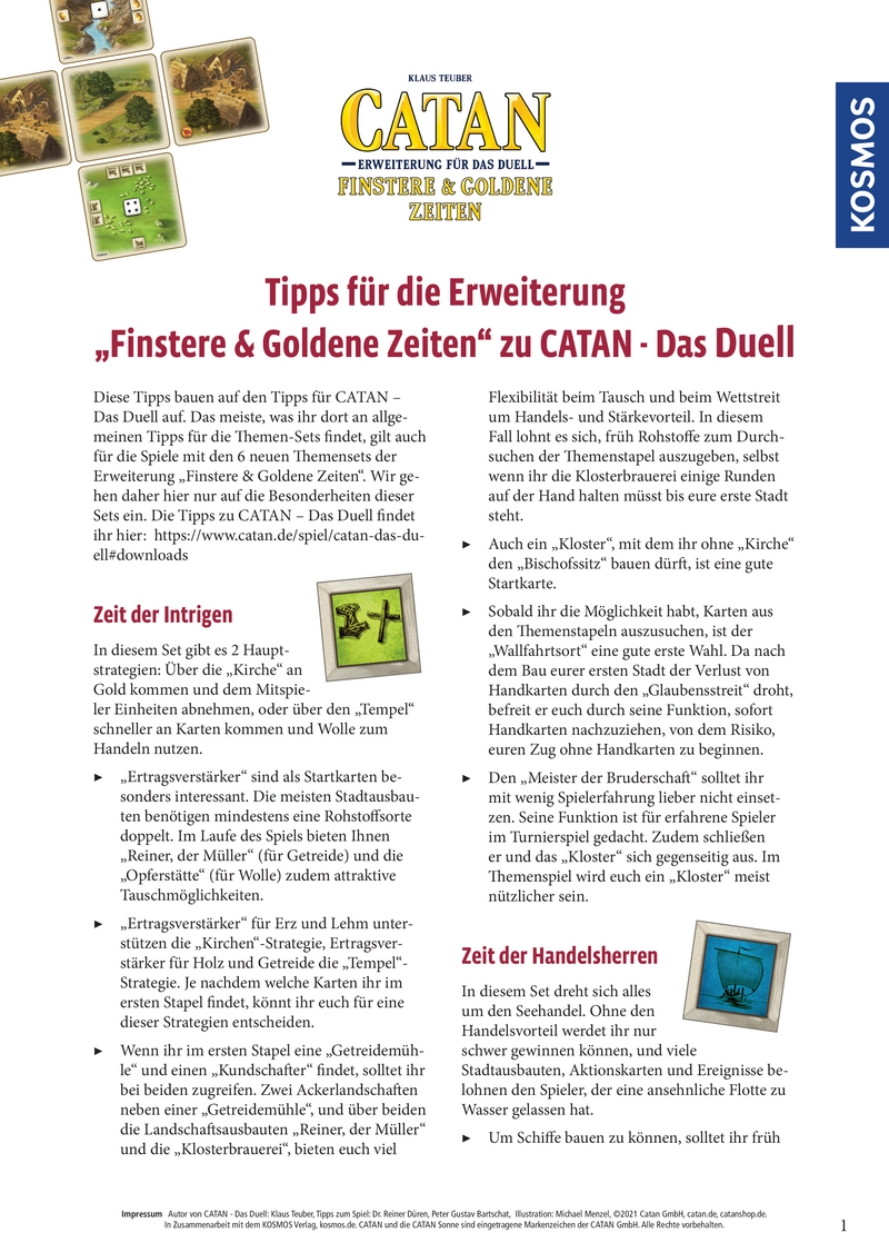 Strategische Tipps für die Erweiterung Finsterer & Goldene Zeiten zu CATAN - Das Duell