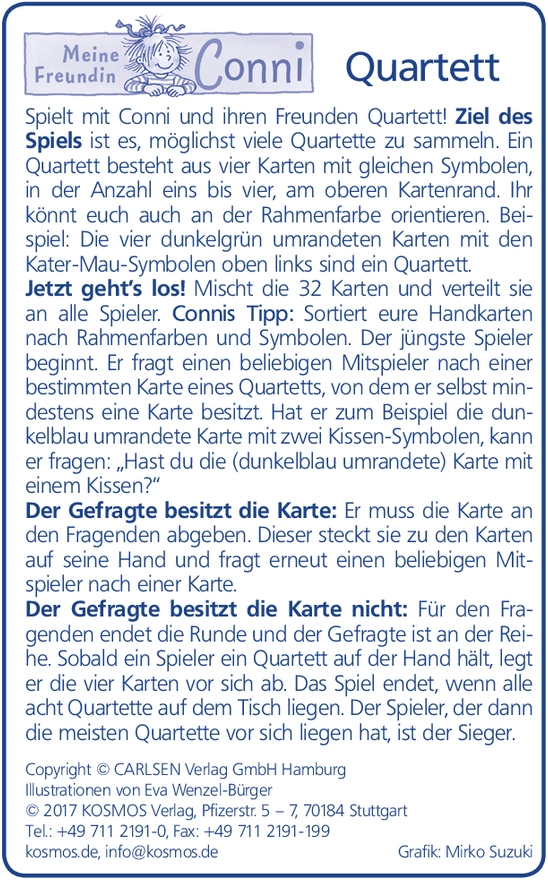 Conni Quartett Spielanleitung und Regeln
