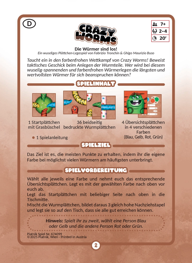 Crazy Worms - Das farbenfrohe Legespiel für die ganze Familie