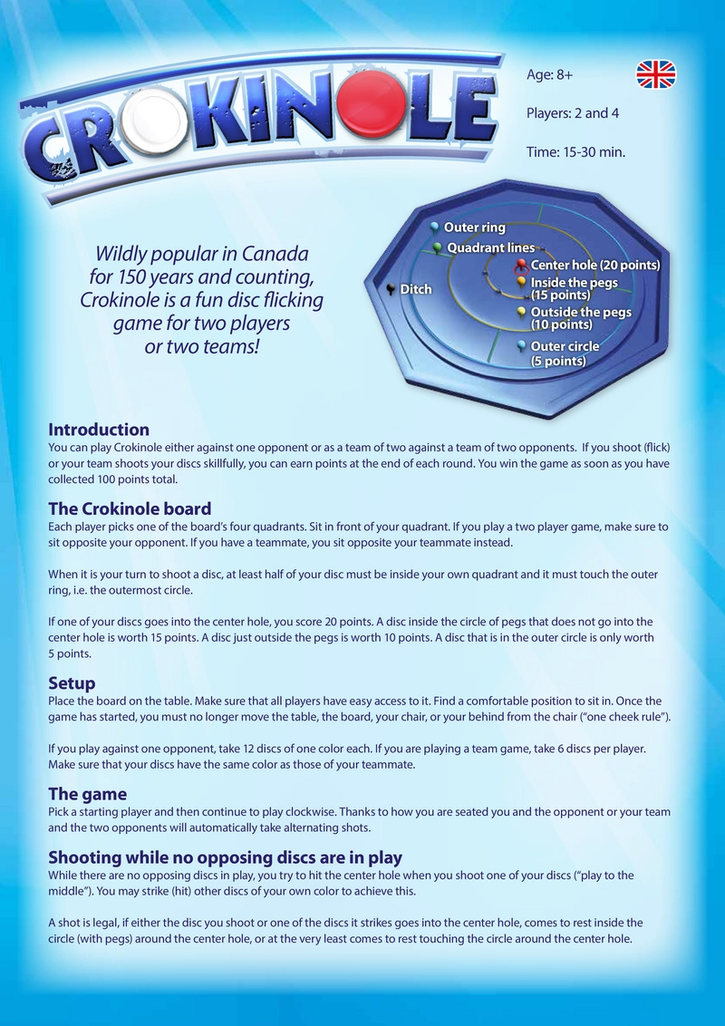 Crokinole - Geschicklichkeitsspiel für 2 bis 4 Spieler