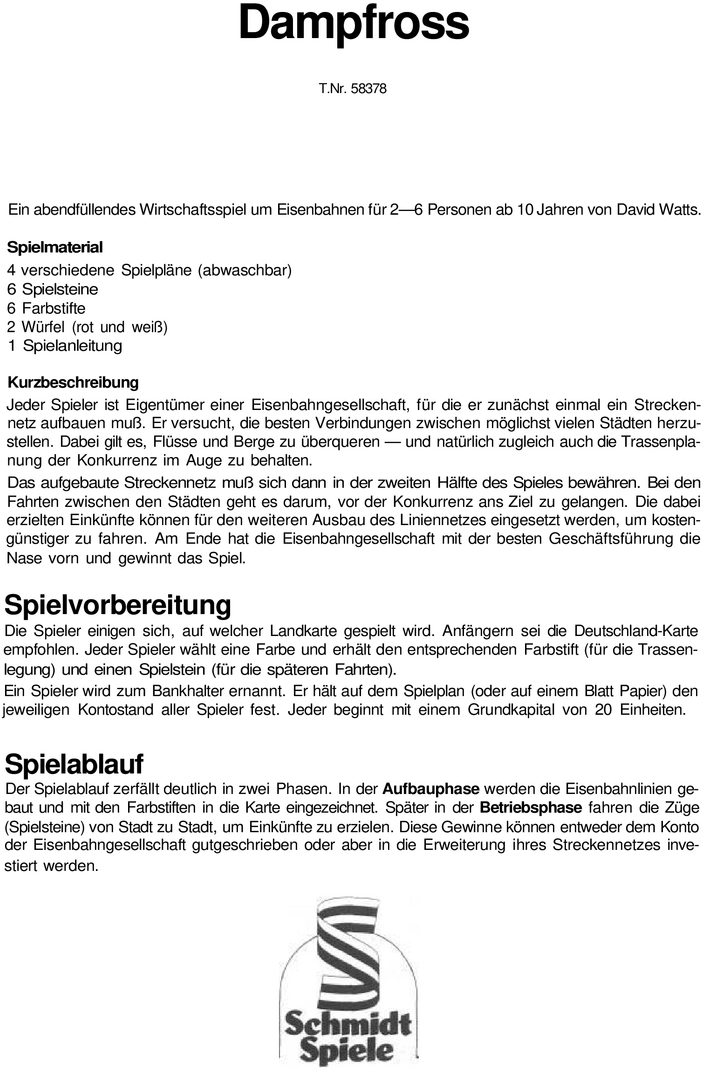 Dampfröss - Das spannende Wirtschaftsspiel um Eisenbahnen
