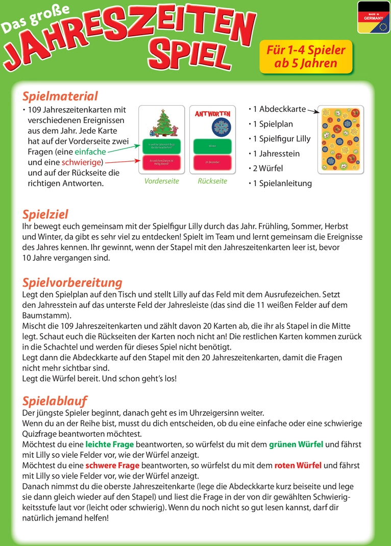 Das große Jahreszeiten Spiel - Lernspiel für Kinder ab 5 Jahren