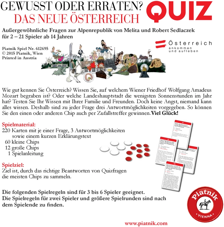 Das neue Österreich Quiz - Gesellschaftsspiel für Wissensfreunde
