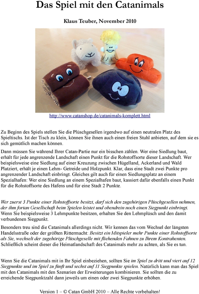 Das Spiel mit den Catanimals - Spielanleitung und Regeln