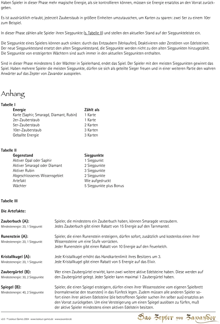 Das Zepter von Zavandor - Spielanleitung und Regeln