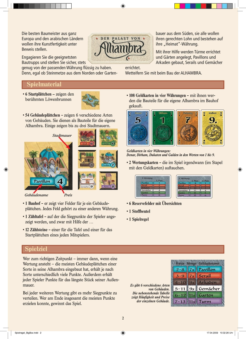 Der Palast von Alhambra - Spielanleitung für die Big Box