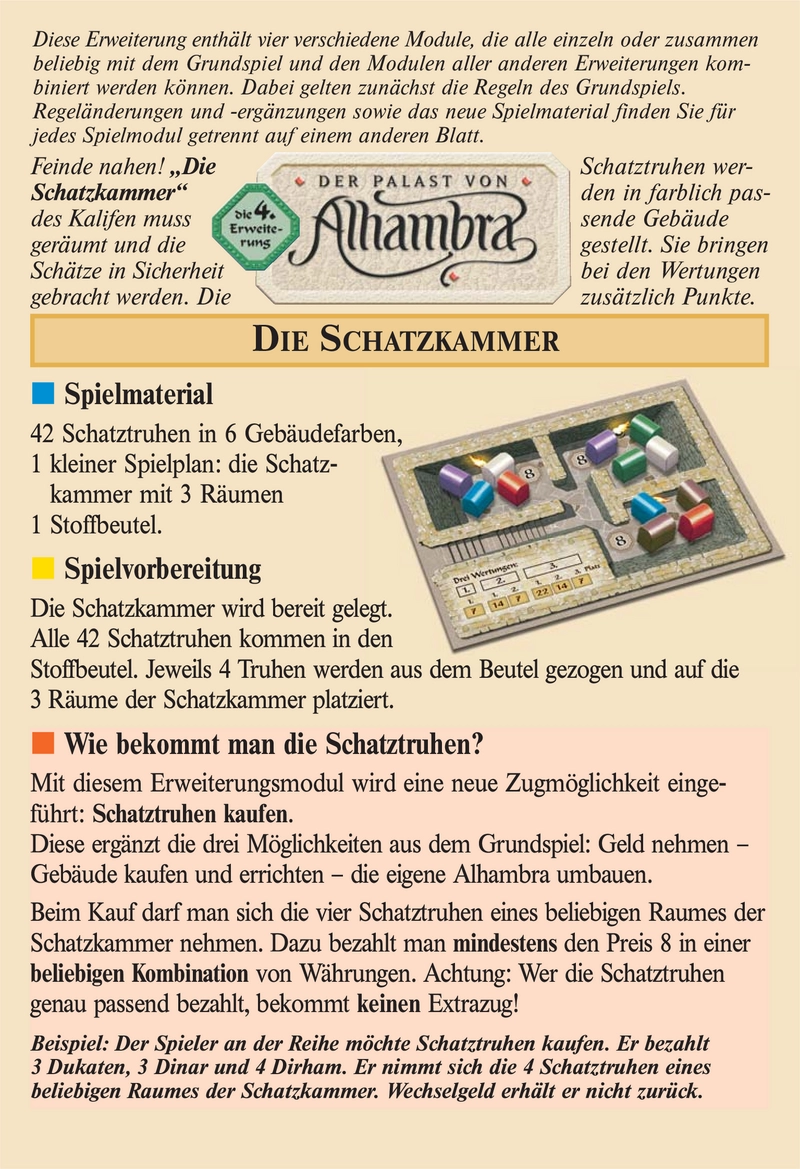 Der Palast von Alhambra - Erweiterung 4: Die Schatzkammer, Die Baumeister, Die Angreifer, Die Bazare