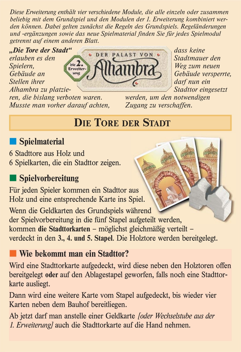 Der Palast von Alhambra - Erweiterung 2 Spielanleitung