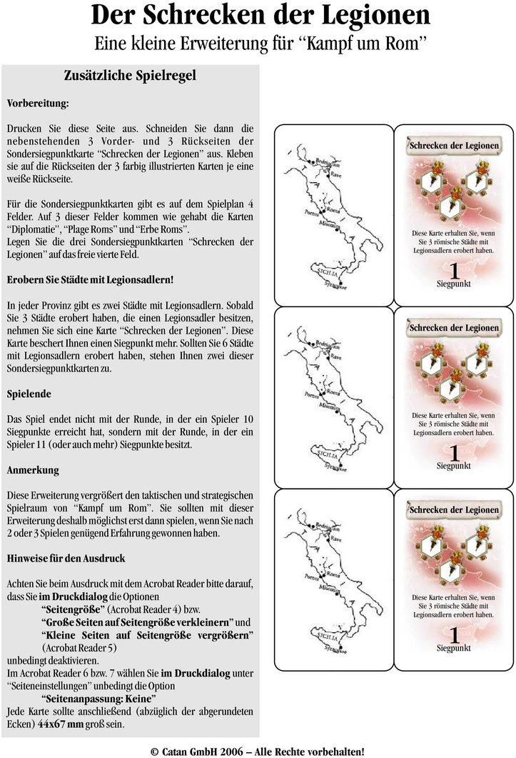 Der Schrecken der Legionen - Erweiterung für Kampf um Rom