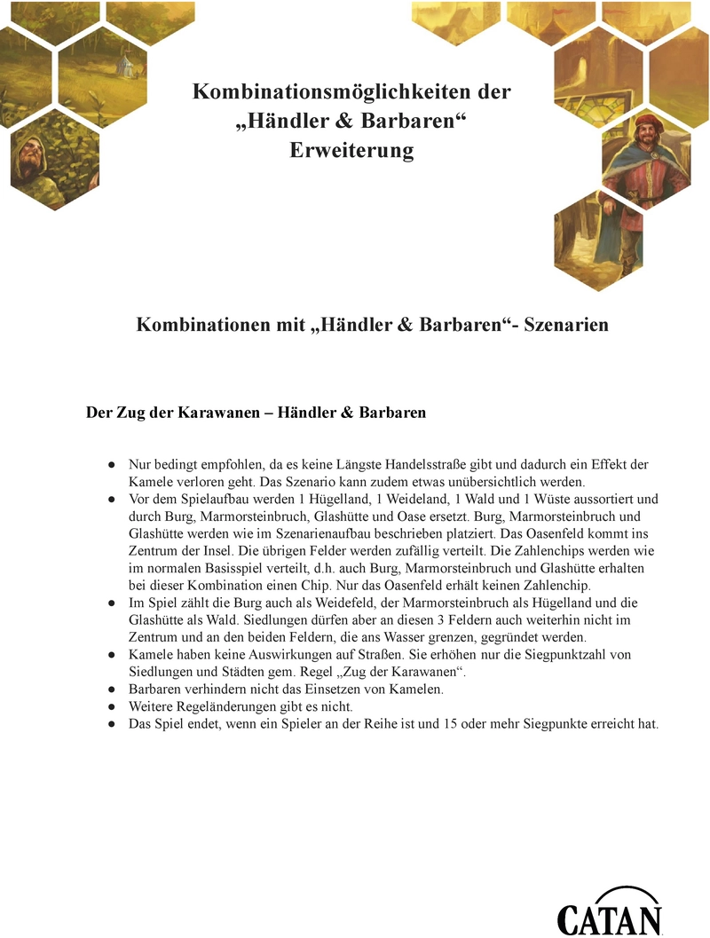 Kombinationsmöglichkeiten der Händler & Barbaren Erweiterung für Catan
