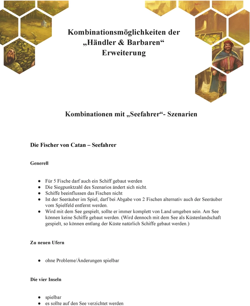 Kombinationsmöglichkeiten der Händler & Barbaren Erweiterung - Die Fischer von Catan