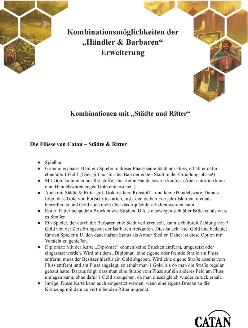 Die Flüsse von Catan - Städte & Ritter: Erweiterungsmöglichkeiten und Regeln