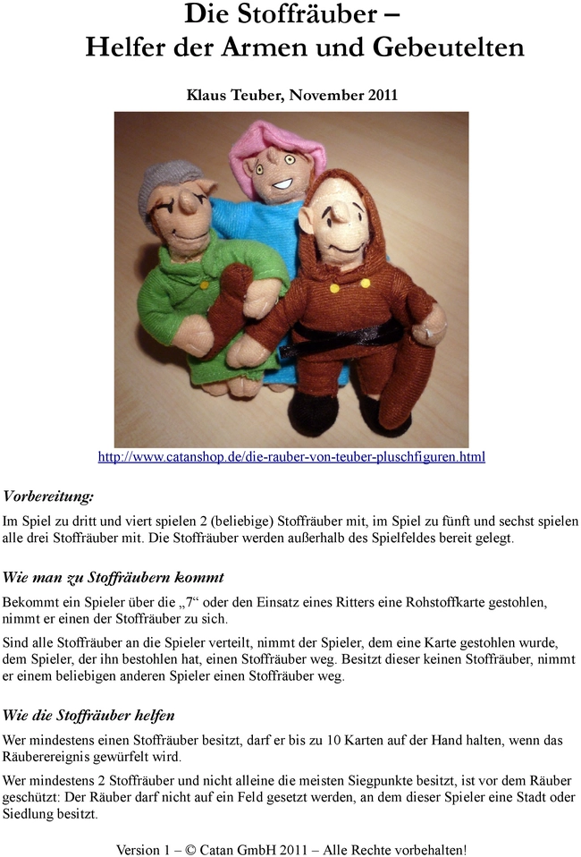 Die Stoffräuber - Helfer der Armen und Gebeutelten: Spielanleitung