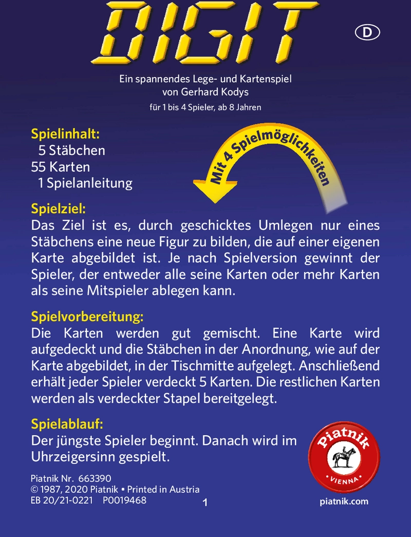 DIGIT - Spannendes Lege- und Kartenspiel für 1 bis 4 Spieler