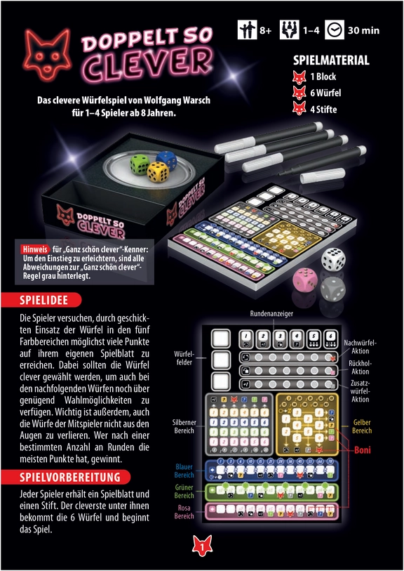 Doppelt so clever - Würfelspiel für 1-4 Spieler