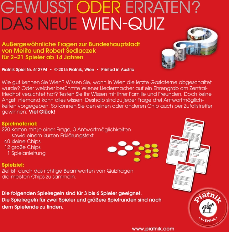 Gewusst oder Erraten? Das neue Wien-Quiz für 2-21 Spieler