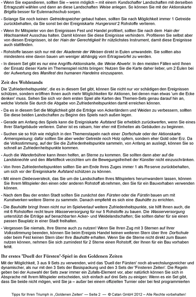 Spielanleitung zu Goldenen Zeiten CATAN
