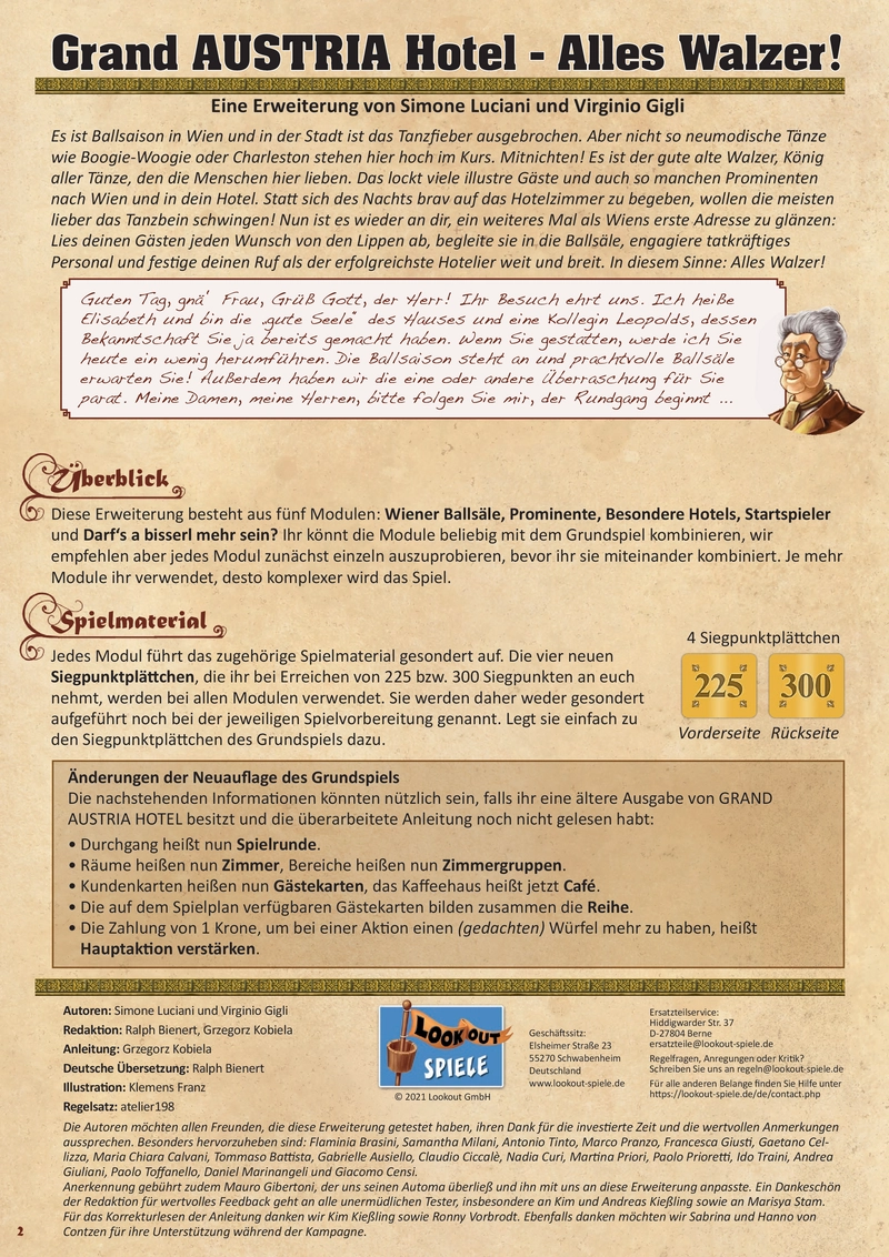 Grand Austria Hotel: Alles Walzer! - Spielanleitung und Regeln