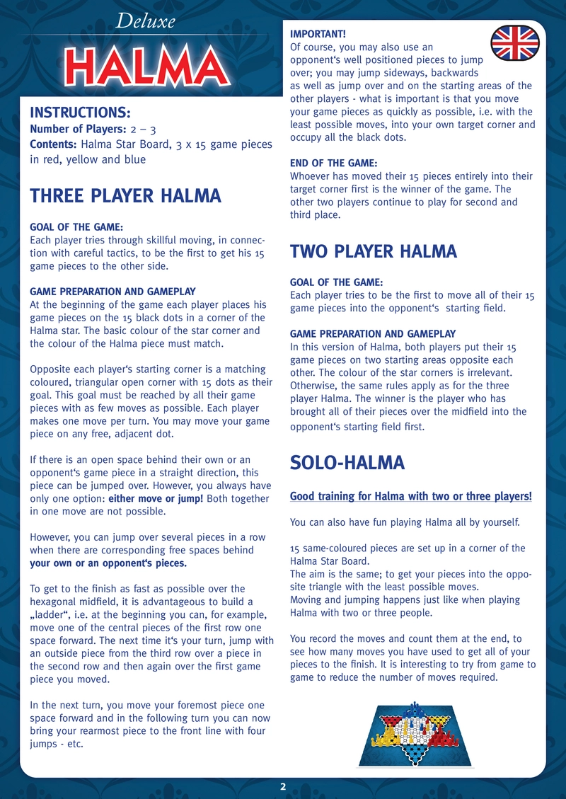 Halma - Strategisches Brettspiel für 2-3 Spieler