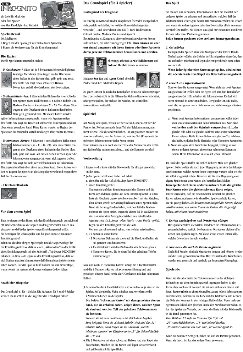 Inkognito - Geheimagenten Spielanleitung für spannende Partien