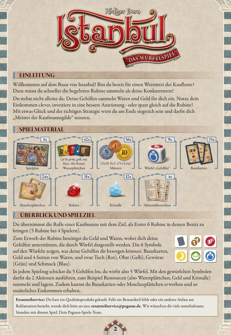 Istanbul: Das Würfelspiel - Anleitung und Spielbeschreibung