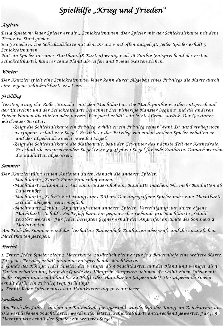Strategisches Brettspiel „Krieg und Frieden“ - Regeln und Anleitung