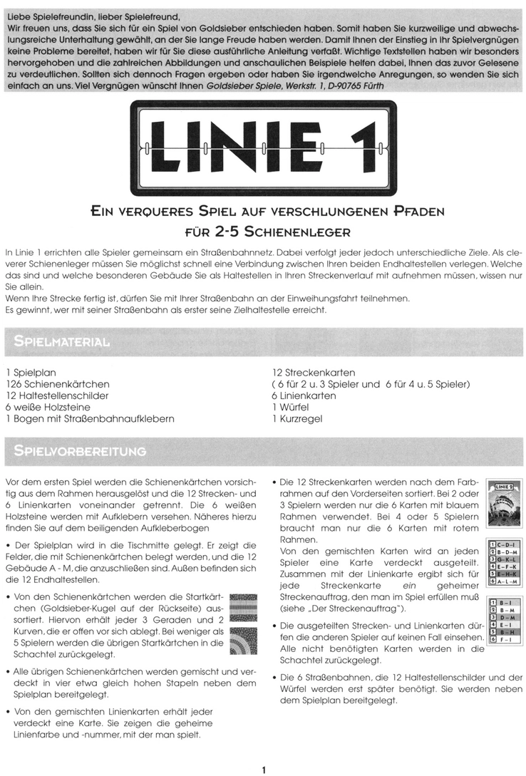 Linie 1 - Ein strategisches Spiel für Schienennleger