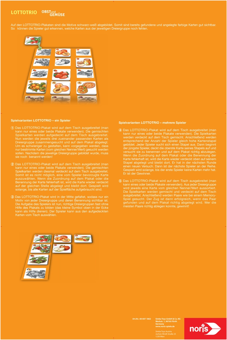 Lottotrio Obst und Gemüse - Spielanleitung und Regeln