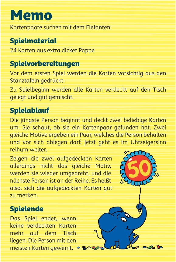MEMO mit dem blauen Elefanten - Kartenspiel für Kinder