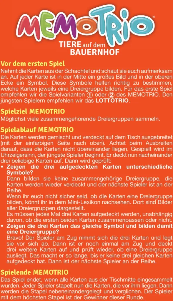 Memotrio - Tiere auf dem Bauernhof Spielanleitung