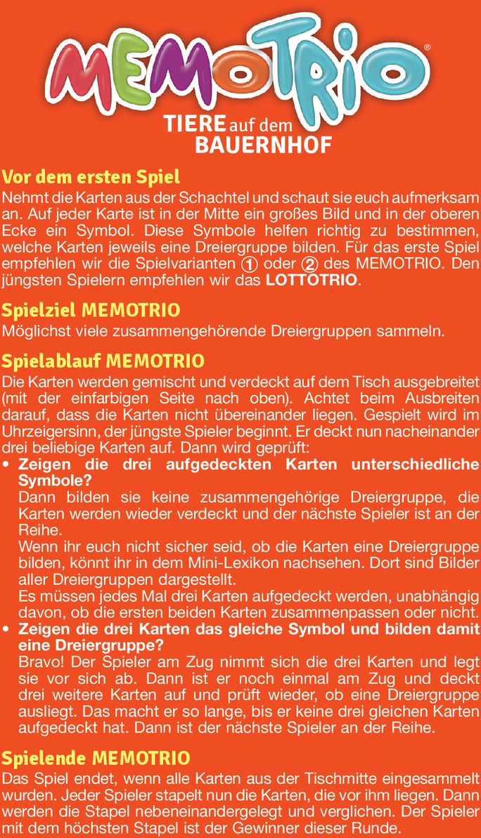 Memotrio - Tiere auf dem Bauernhof Spielanleitung