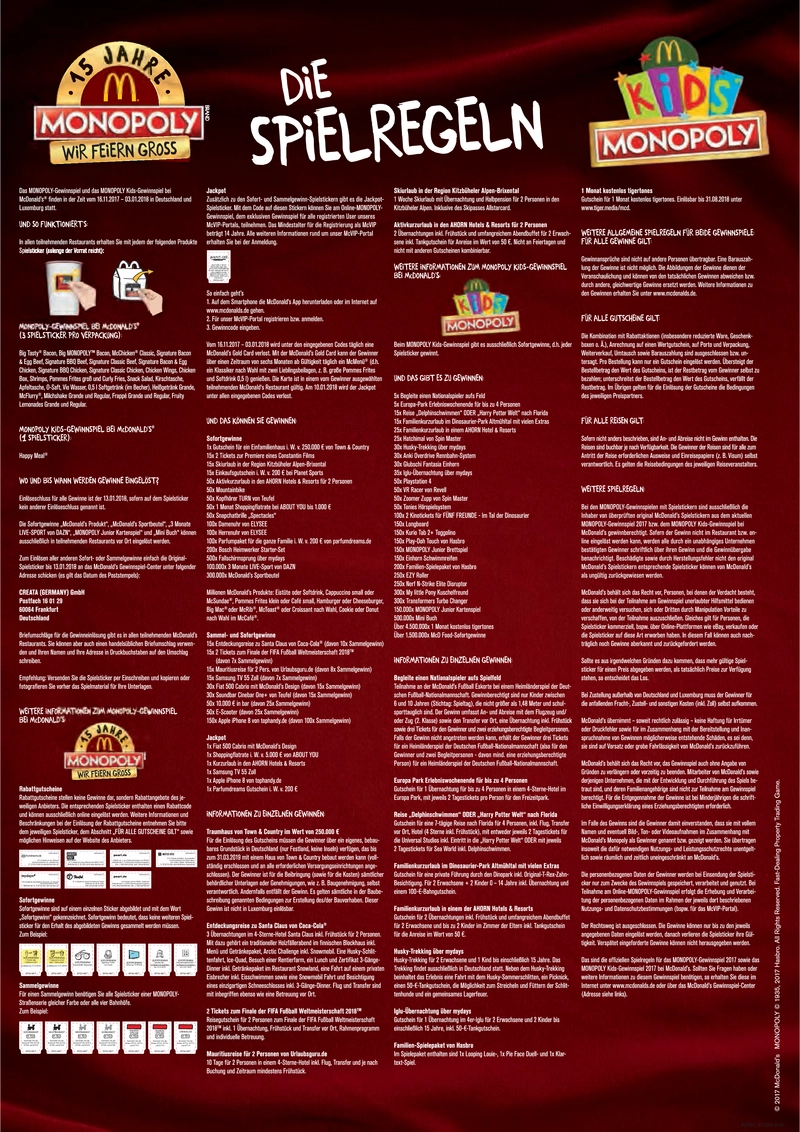 Monopoly Spielregeln von McDonald’s 2023