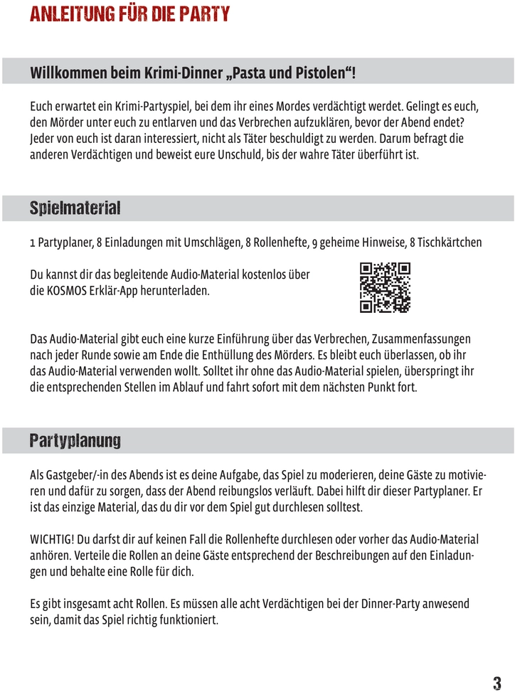 Murder Mystery Party - Pasta und Pistolen Spielanleitung