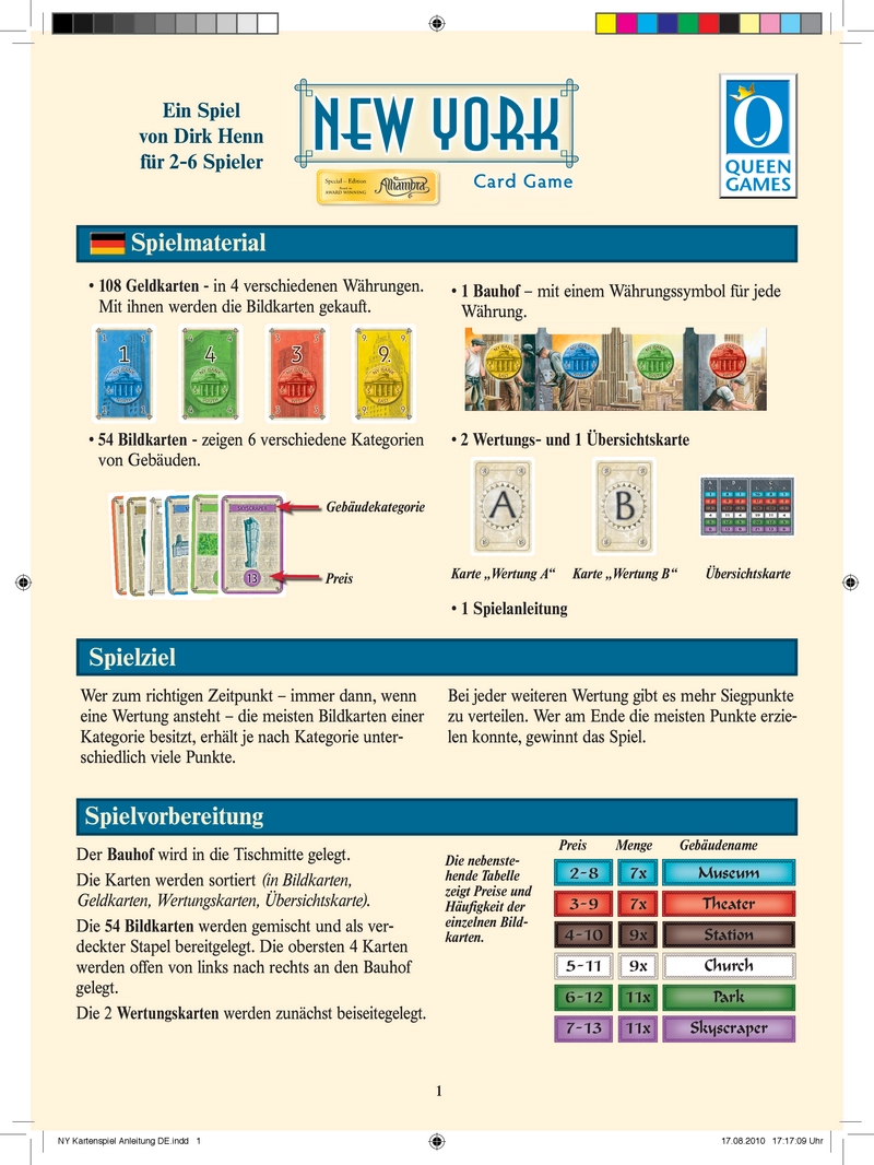New York Kartenspiel von Dirk Henn für 2-6 Spieler