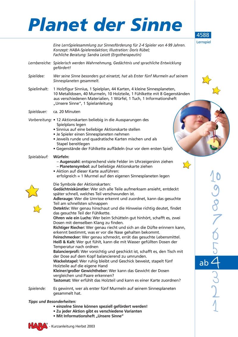 Planet der Sinne - Lernspiel zur Sinnesschulung für 2-4 Spieler