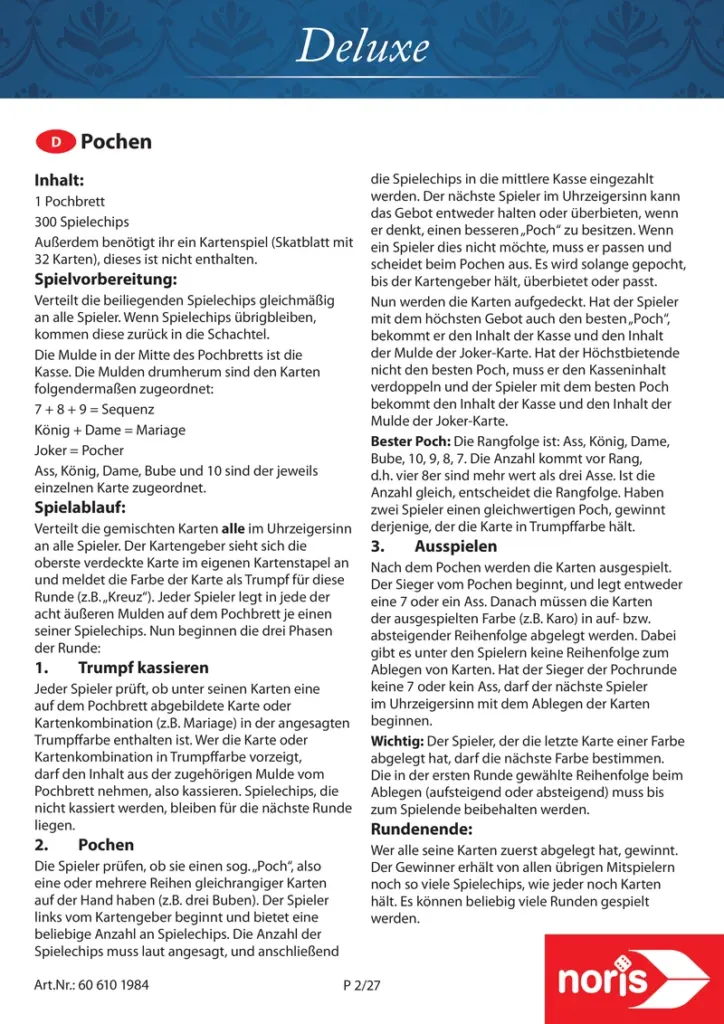 Poch - Gesellschaftsspiel mit Kartenspiel und Einsatz