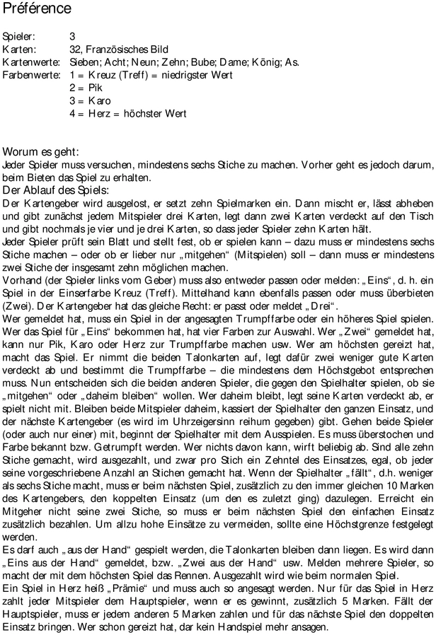 Präferenz - Kartenspiel mit strategischem Bieten und Stichen