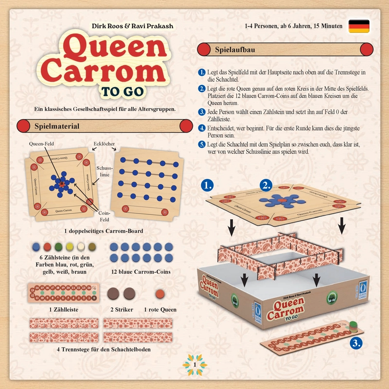 Queen Carrom - Geschicklichkeitsspiel für die ganze Familie