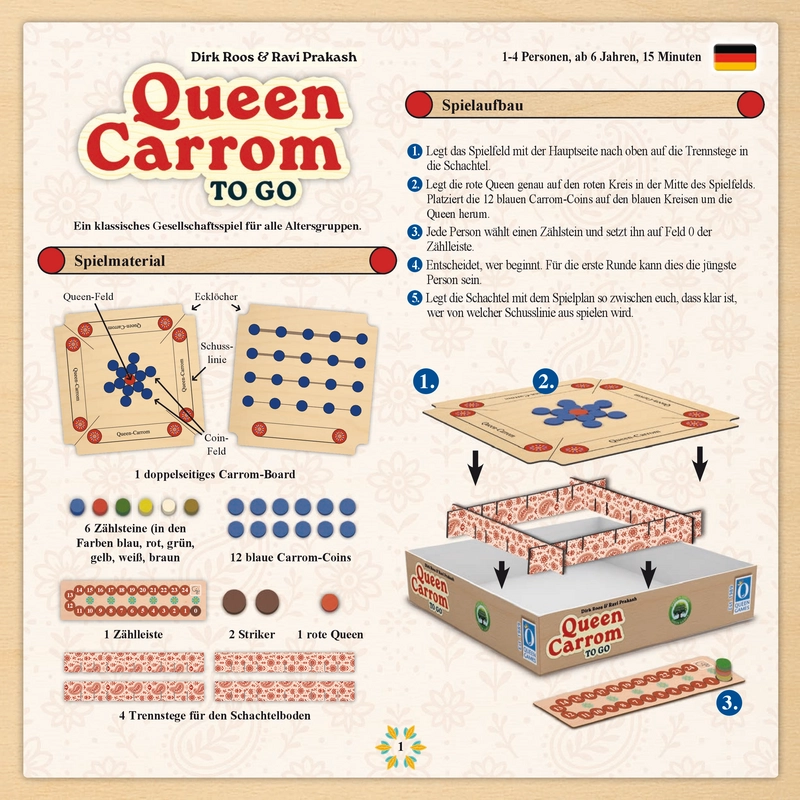 Queen Carrom To Go - Geschicklichkeitsspiel für die ganze Familie