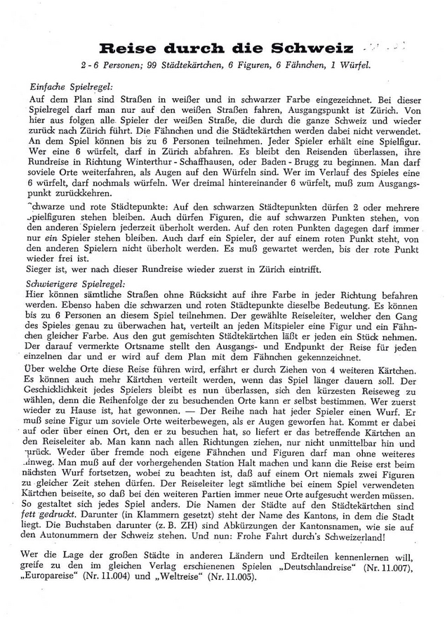 Reise durch die Schweiz - Gesellschafts- und Würfelspiel für die ganze Familie