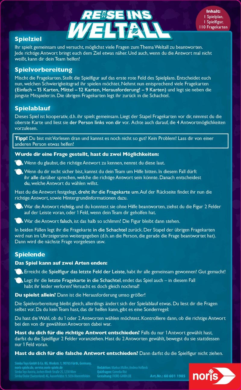 Reise ins Weltall - Gesellschaftsspiel für Kinder